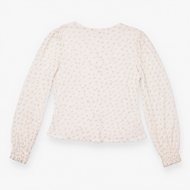 Gold Metallic Polka Dot V-Neck Jersey Top White