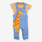 Blue Dungarees with Giraffe & Orange Striped 