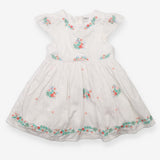 Dress white net skirt embroidered bunches of flowe