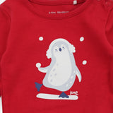 Bodysuit LS red penguin ear muffs