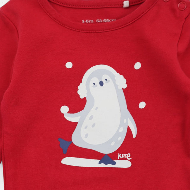 Bodysuit LS red penguin ear muffs