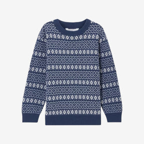Kids' Fair Isle Cotton Jumper, Navy/Ecru