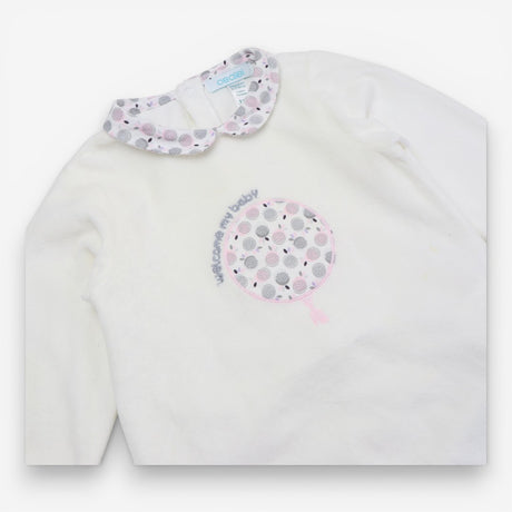 Sleepsuit White Velour Welcome My Baby