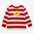 Tee LS red white stripe yellow flower