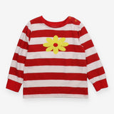 Tee LS red white stripe yellow flower