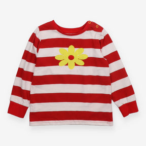 Tee LS red white stripe yellow flower