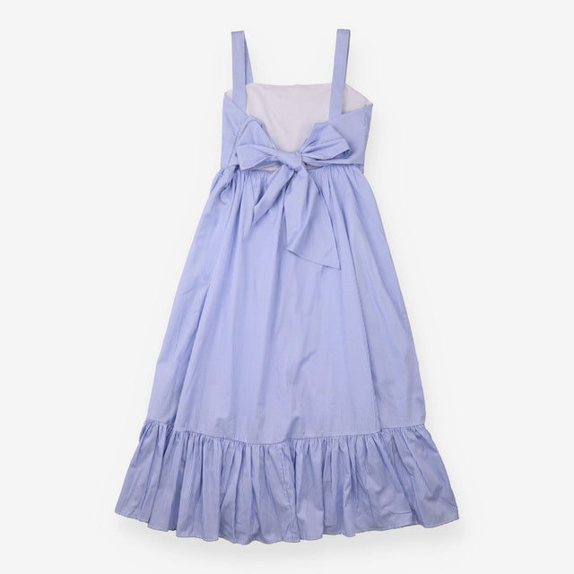 Sundress Blue White Stripe Sleeveless Tiered Midi