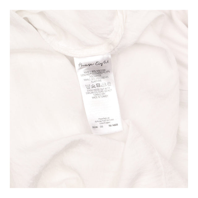 Blouse White V-Neck Long Sleeve Oversized Dip Hem