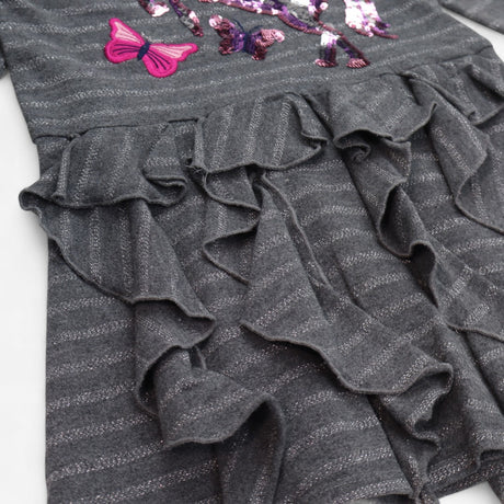 Dress long sleeve grey with sequin unicorn