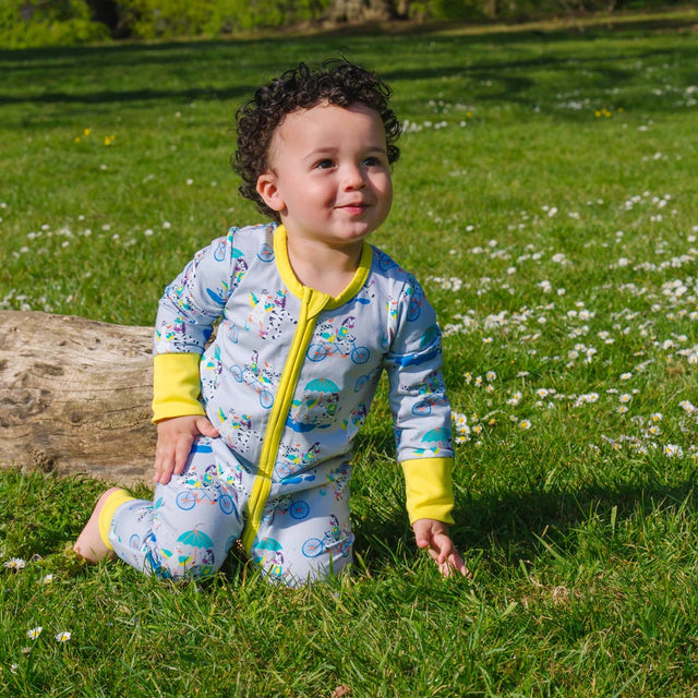Organic Cotton Ducky Zebra Zip-Up Romper