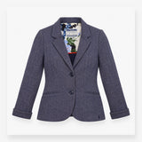 Herringbone Blazer Jacket in Blue with Floral Lini