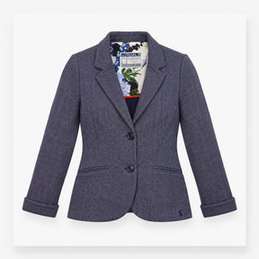 Herringbone Blazer Jacket in Blue with Floral Lini