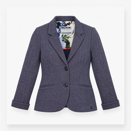 Herringbone Blazer Jacket in Blue with Floral Lini