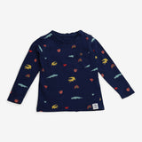 T-Shirt Navy Long Sleeve with Crocodiles and Rainb