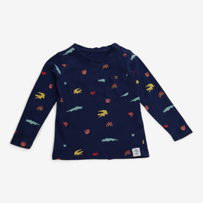 T-Shirt Navy Long Sleeve with Crocodiles and Rainb