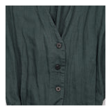 Jumpsuit Dark Green Pure Linen Belted Short Sleeve