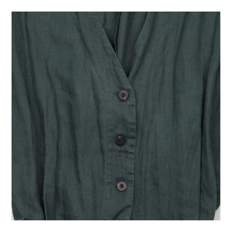 Jumpsuit Dark Green Pure Linen Belted Short Sleeve