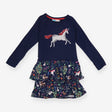Navy LS dress with sequin unicorn and floral skirt