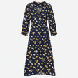 Floral Print V-Neck Wrap Long Sleeve Woven Midi Dr