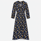 Floral Print V-Neck Wrap Long Sleeve Woven Midi Dr