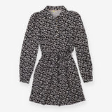 Jersey Shirt Dress Cream with Belt Black Floral Pr