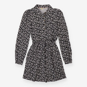 Jersey Shirt Dress Cream with Belt Black Floral Pr