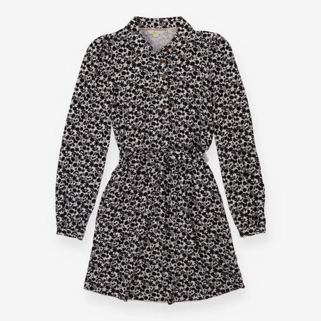 Jersey Shirt Dress Cream with Belt Black Floral Pr