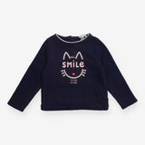 T-shirt long sleeves navy smile cat