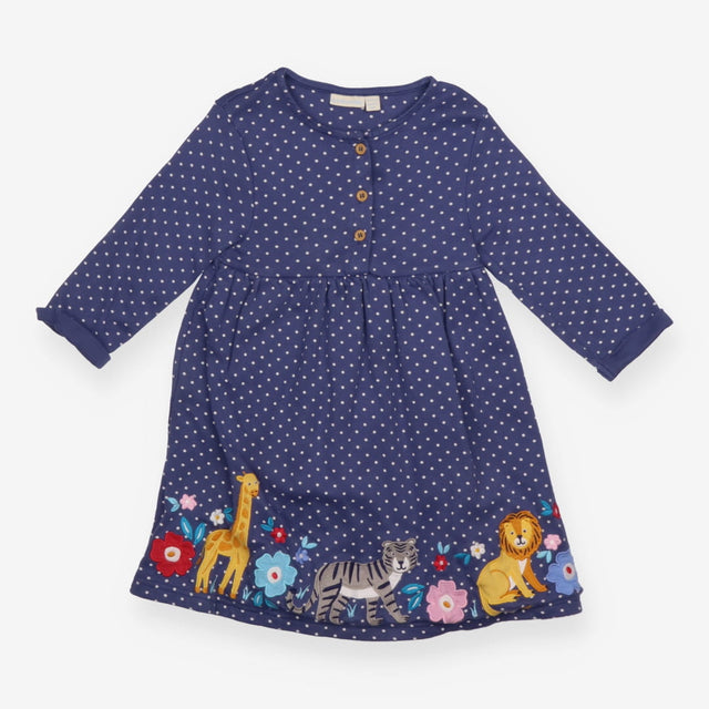 Dress LS jersey blue spot animal appliques