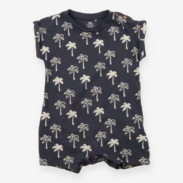 Jersey Romper Charcoal Palm Trees