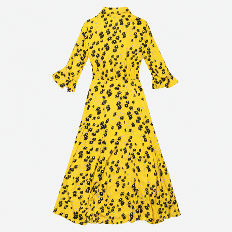 Jigsaw Mustard Yellow Floral Print Midi Shirt Dres