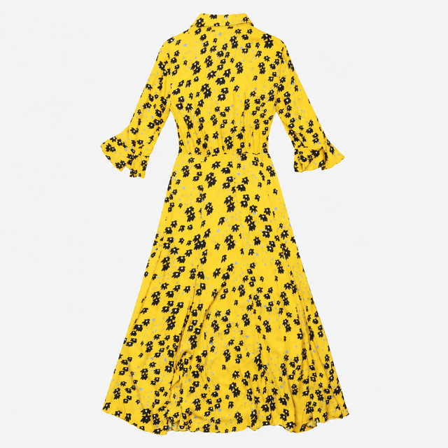Jigsaw Mustard Yellow Floral Print Midi Shirt Dres
