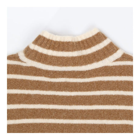 Cream Stripe Rib Detail Funnel Knit