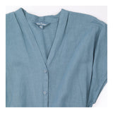 Midi Shirt Dress Teal Blue Linen V Neck Belted