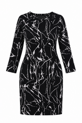 Abstract Marble Print Long Sleeve Stretch Knit Dre