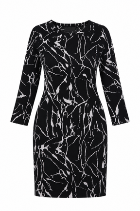 Abstract Marble Print Long Sleeve Stretch Knit Dre