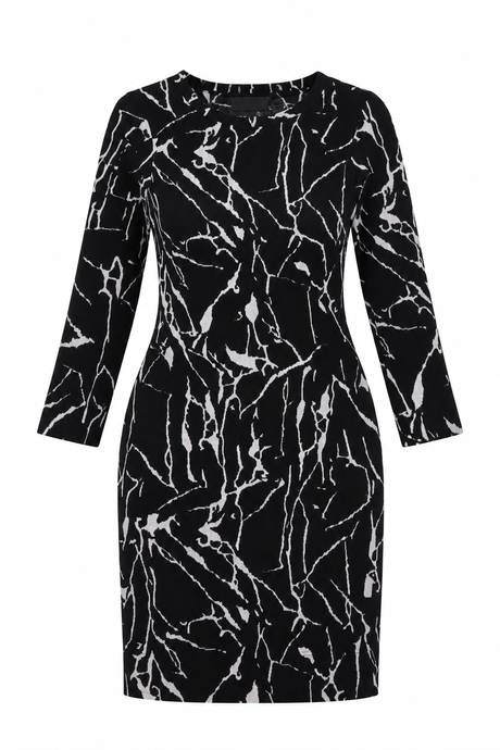 Abstract Marble Print Long Sleeve Stretch Knit Dre