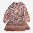 Midi Dress Brown Floral Pleated Smocked Waist Bord
