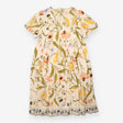 Midi Dress Cream Botanical Floral Button Front Puf