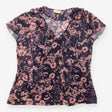 Floral Blouse Black Blush Draped Neck Short Sleeve