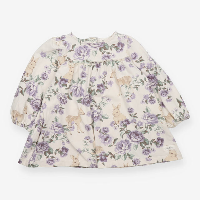 T-shirt cream purple flower bunny & deer
