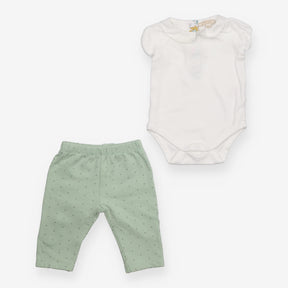 Outfit green spotty leggings collared bodysuit