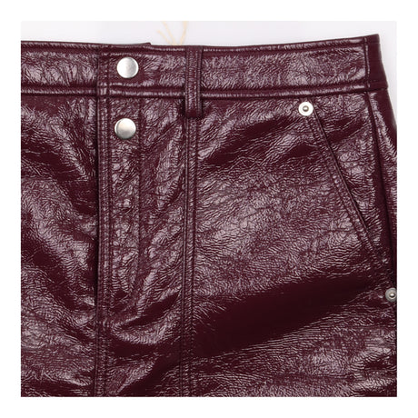 Faux Patent Leather Front Slit Midi Skirt Burgundy