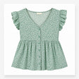 Blouse Short Sleeve Button Front Floral Green Whit