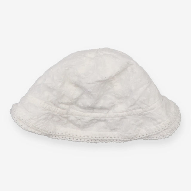 Sunhat with Straps White Flower Appliques