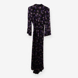 Ganni Black Floral Wrap Midi Dress – Purple Flower