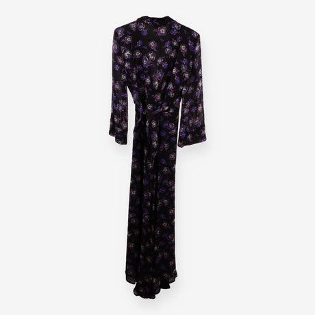 Ganni Black Floral Wrap Midi Dress – Purple Flower