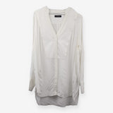 White V Neck Panel Front Blouse Long Sleeve