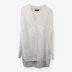 White V Neck Panel Front Blouse Long Sleeve
