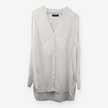 White V Neck Panel Front Blouse Long Sleeve